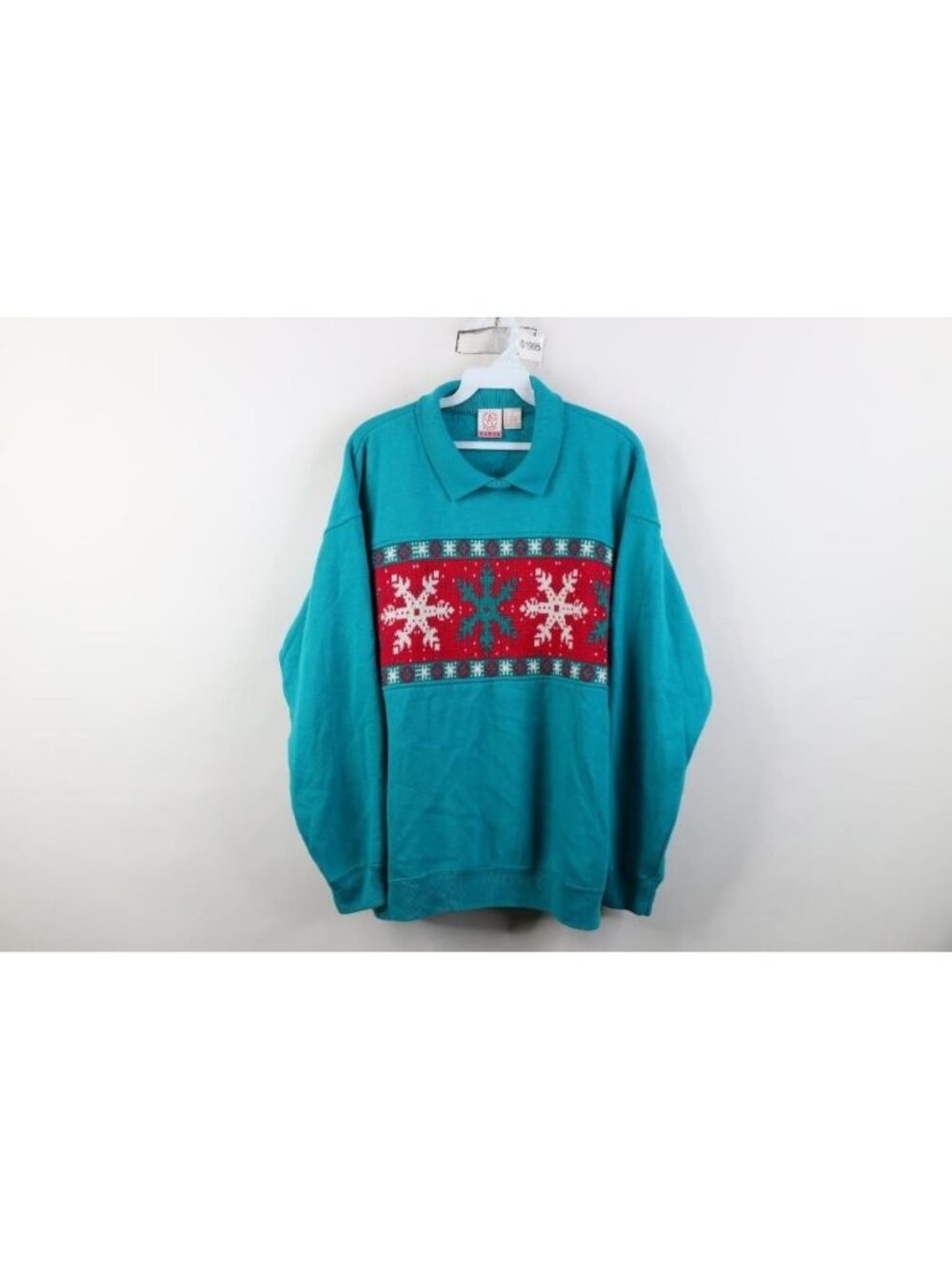 Vtg 90s Streetwear Womens 1X Christmas Snowflake Needlepoint Collared Sweatshirt